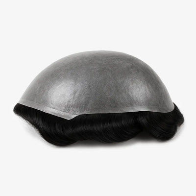 Perruque sur-mesure : base grise et cheveux noirs ondulés