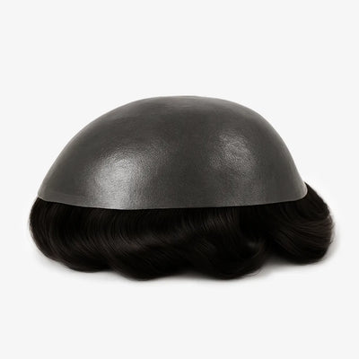 Toupet sur-mesure : calotte marron foncé et chevelure noire lisse